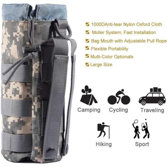 Set of 2  Water Bottles Pouch Bag, Tactical Drawstring Molle Water Bottle Holder - Picture 5 of 5
